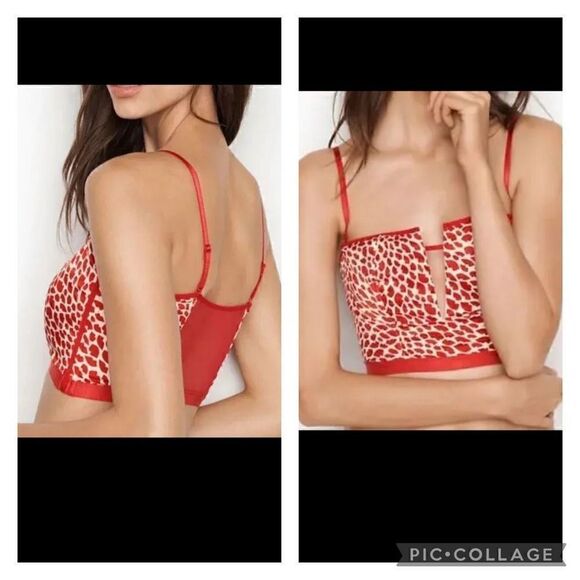 VICTORIA'S SECRET VERY SEXY PLUNGE BUSTIER BRA RED LIP PRINT large - Picture 1 of 7